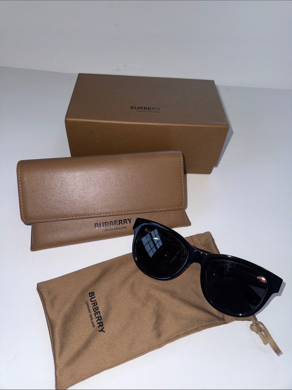 Burberry Men’s Black Sunglasses with Brown Case and Pouch